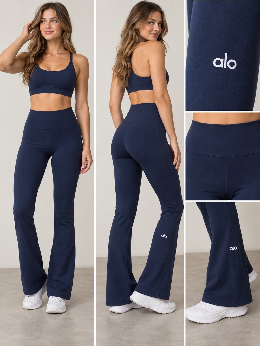 ALO Yoga Airbrush High Waist Bootcut Flare Leggings Navy Blue Womens